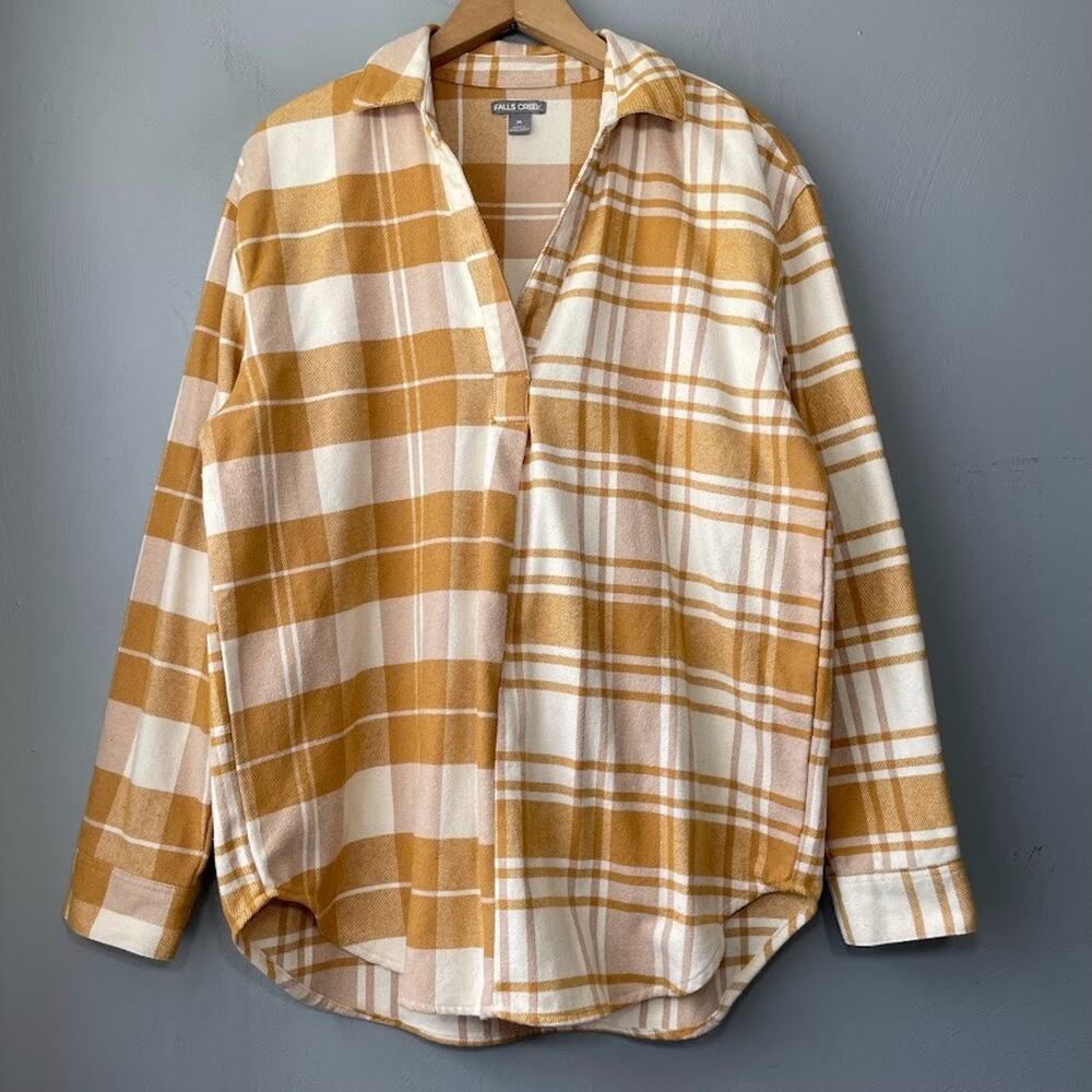 Falls Creek Plaid Country Flannel Size Medium Popover Shirt Blokecore Casual